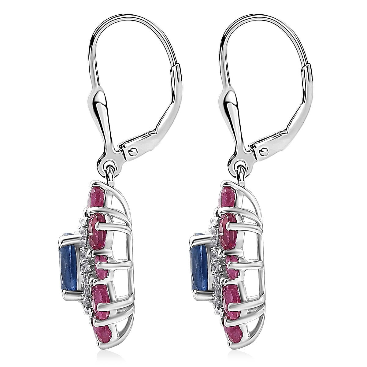 D'Joy Kashmir Kyanite and Multi Gemstone 6.30 ctw Imperial Bloom Earrings in Rhodium Over Sterling Silver