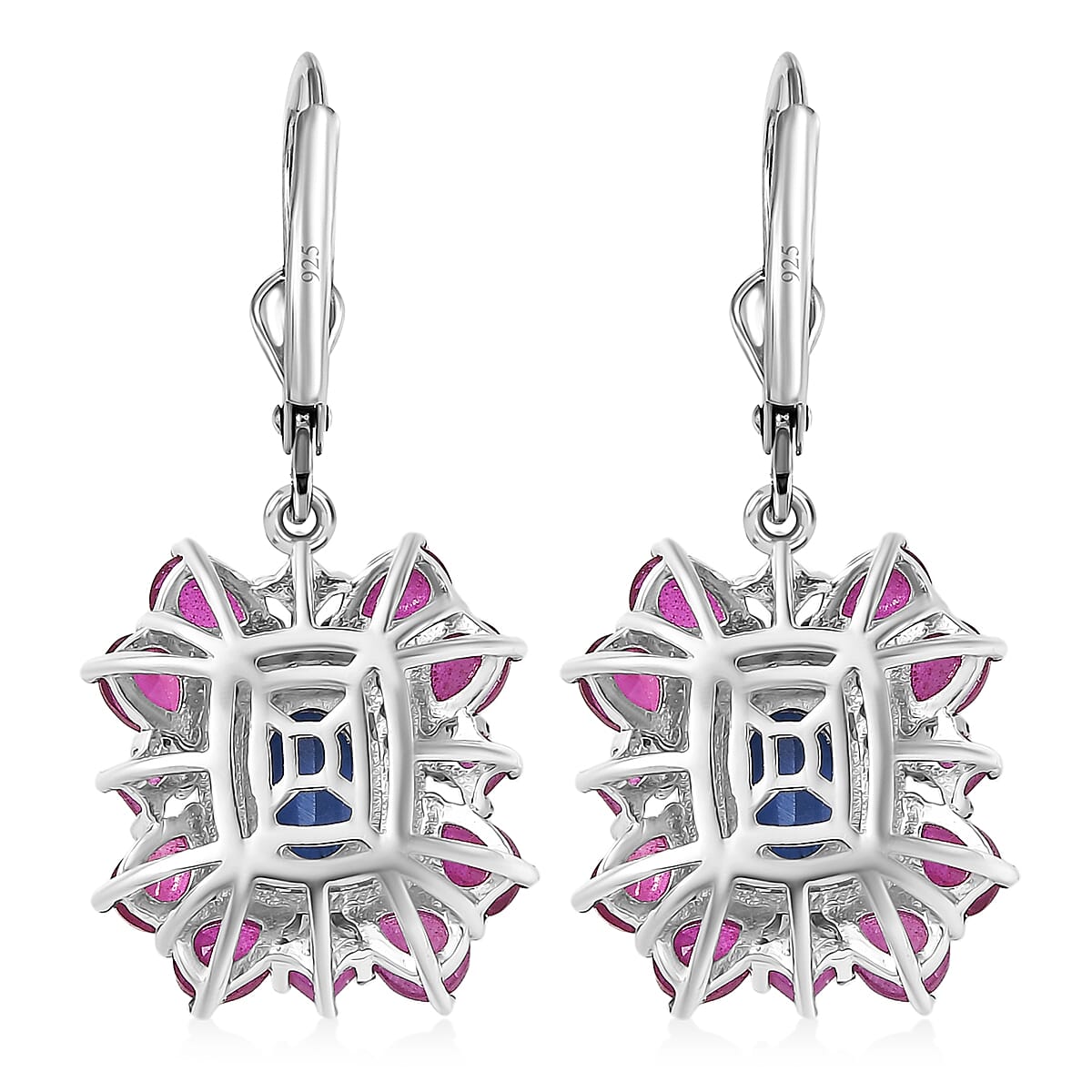 D'Joy Kashmir Kyanite and Multi Gemstone 6.30 ctw Imperial Bloom Earrings in Rhodium Over Sterling Silver