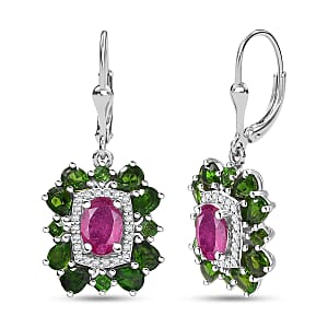  D'Joy Niassa Ruby (FF) and Multi Gemstone 5.80 ctw Imperial Bloom Earrings in Rhodium Over Sterling Silver