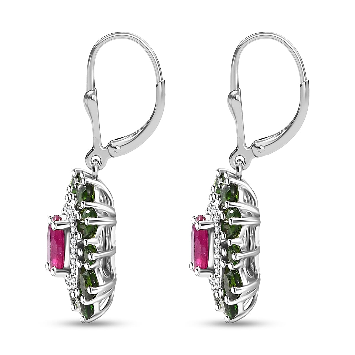  D'Joy Niassa Ruby (FF) and Multi Gemstone 5.80 ctw Imperial Bloom Earrings in Rhodium Over Sterling Silver image number 3