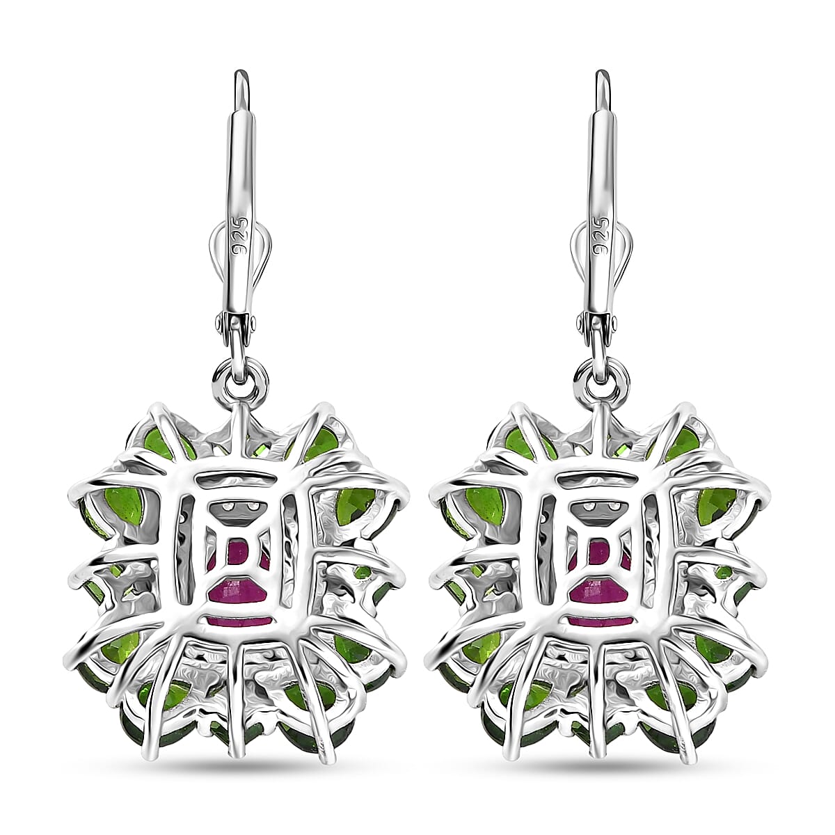  D'Joy Niassa Ruby (FF) and Multi Gemstone 5.80 ctw Imperial Bloom Earrings in Rhodium Over Sterling Silver image number 4