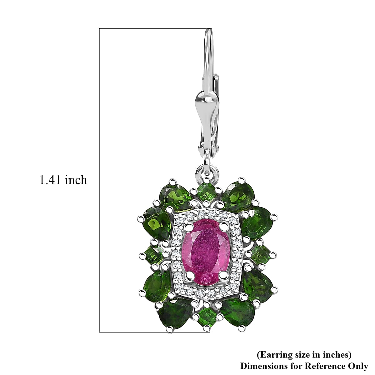 D'Joy Niassa Ruby (FF) and Multi Gemstone 5.80 ctw Imperial Bloom Earrings in Rhodium Over Sterling Silver image number 5