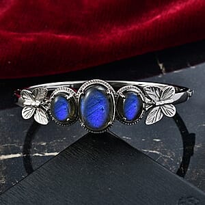 EverTrue Malagasy Labradorite 22.00 ctw Bangle Bracelet in Platinum Bond (7.25 In)