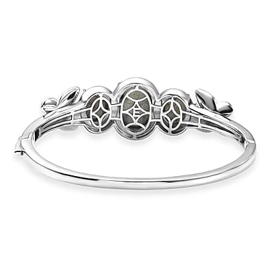 EverTrue Malagasy Labradorite 22.00 ctw Midnight Wings Bangle Bracelet in Platinum Bond (7.25 In)