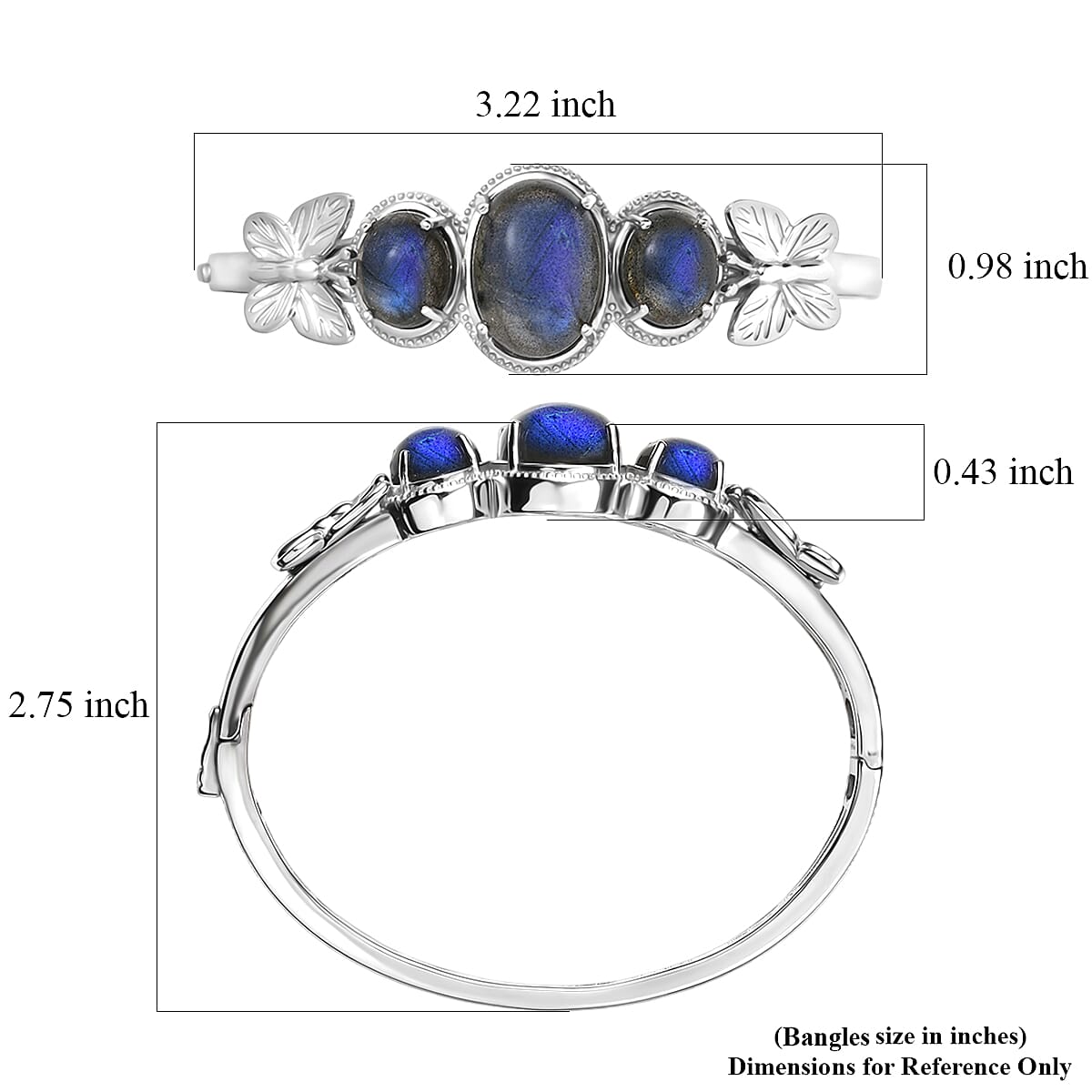 EverTrue Malagasy Labradorite 22.00 ctw Bangle Bracelet in Platinum Bond (7.25 In) image number 5