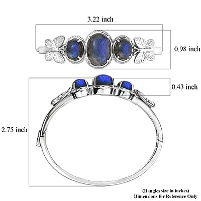 EverTrue Malagasy Labradorite 22.00 ctw Midnight Wings Bangle Bracelet in Platinum Bond (7.25 In)
