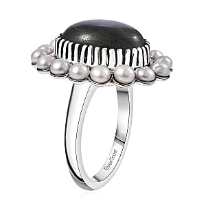 EverTrue AAA Malagasy Labradorite, Pearl Ring in Platinum Bond 6.30 ctw (Size 10.0)
