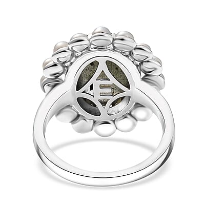 EverTrue AAA Malagasy Labradorite and Freshwater Pearl 6.30 ctw Pearl Eclipse Ring in Platinum Bond (Size 10.0)