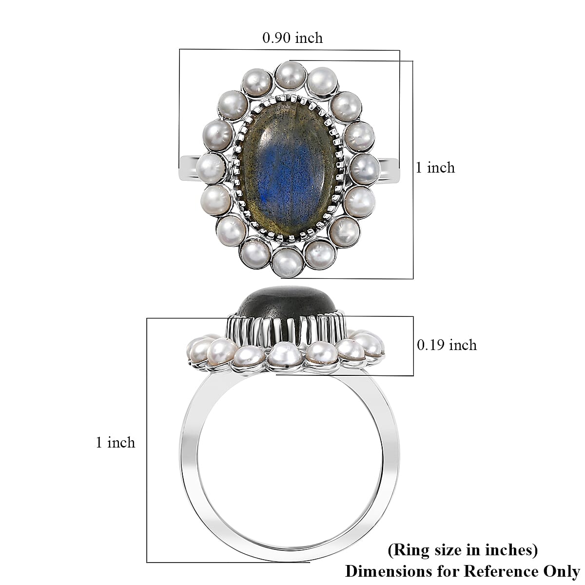 EverTrue AAA Malagasy Labradorite, Freshwater Pearl Ring in Platinum Bond 6.30 ctw (Size 10.0)