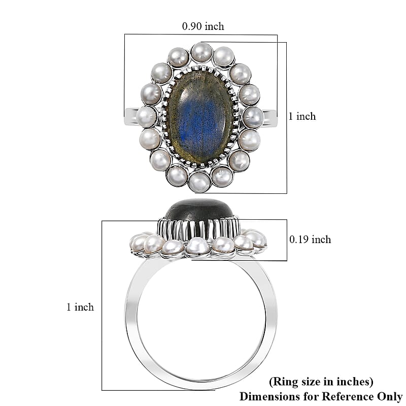 EverTrue AAA Malagasy Labradorite, Freshwater Pearl Ring in Platinum Bond 6.30 ctw (Size 9.0)