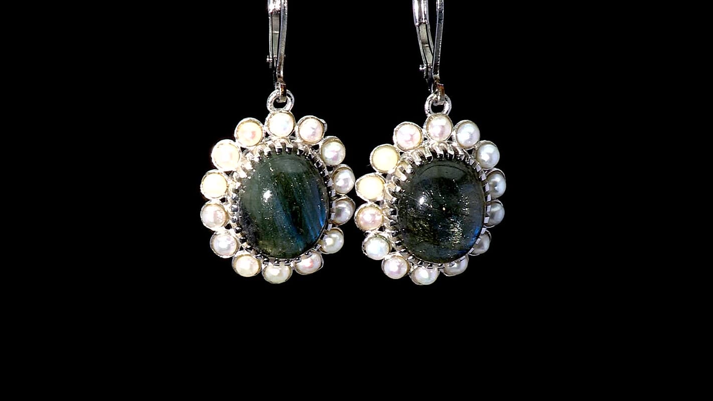 EverTrue AAA Malagasy Labradorite, Freshwater Pearl Earrings in Platinum Bond 7.80 ctw