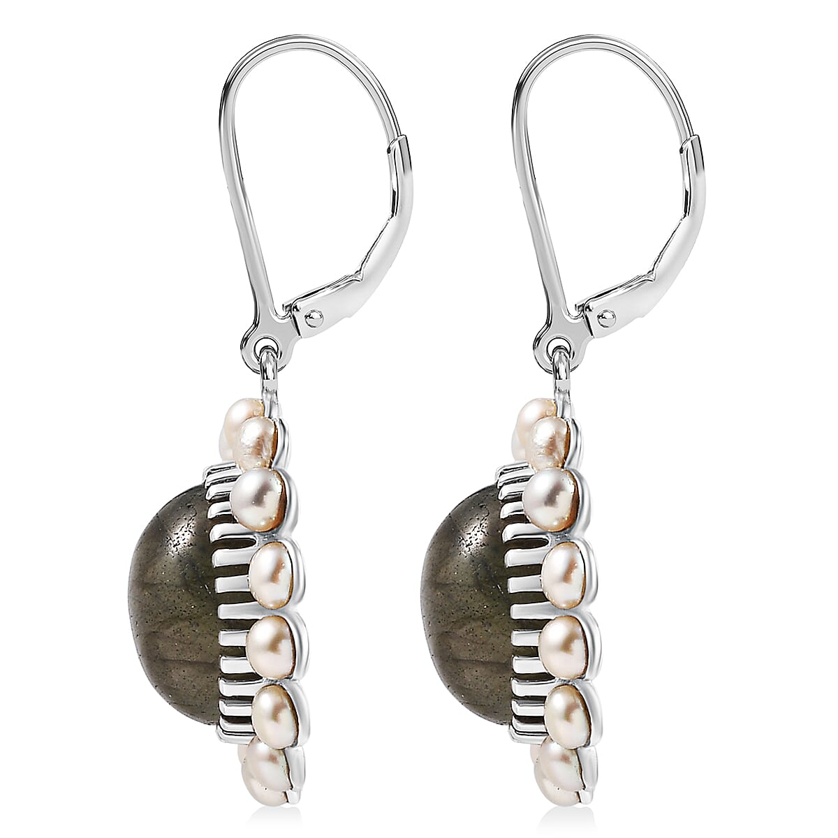 EverTrue AAA Malagasy Labradorite, Freshwater Pearl Earrings in Platinum Bond 7.80 ctw