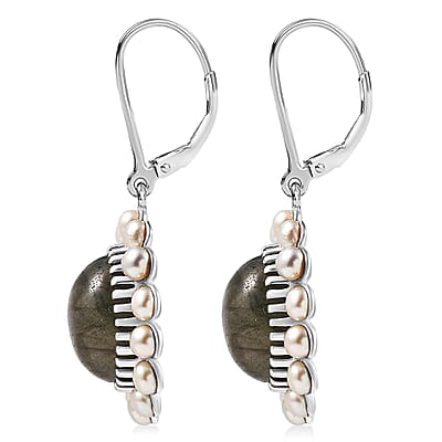 EverTrue AAA Malagasy Labradorite, Freshwater Pearl Earrings in Platinum Bond 7.80 ctw