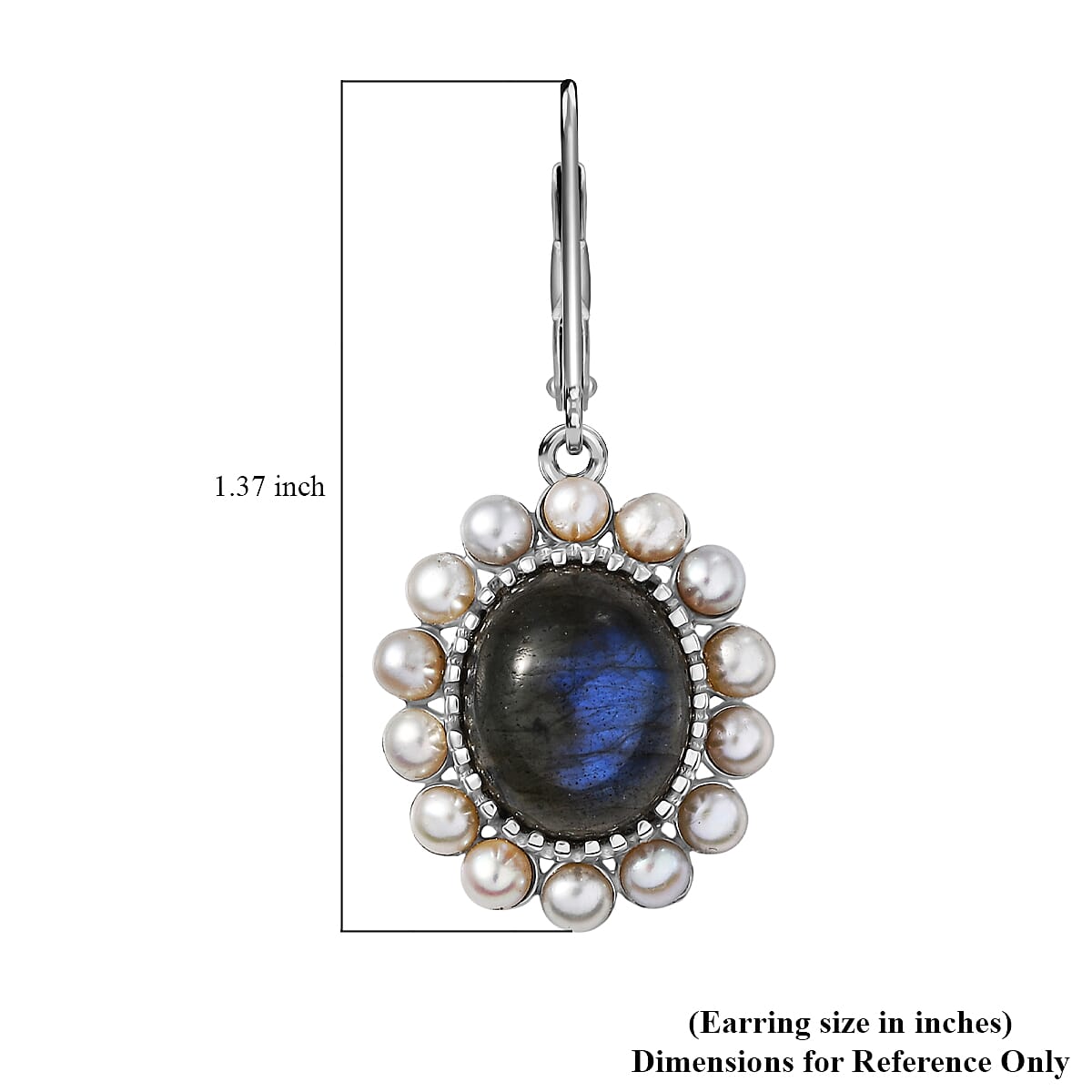 EverTrue AAA Malagasy Labradorite, Freshwater Pearl Earrings in Platinum Bond 7.80 ctw