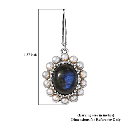 EverTrue AAA Malagasy Labradorite, Freshwater Pearl Earrings in Platinum Bond 7.80 ctw