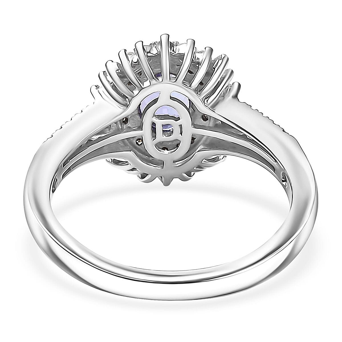 D'Joy Premium Tanzanite, Natural Champagne and White Diamond 1.60 ctw Sunburst Halo Ring in Rhodium Over Sterling Silver (Size 7.0) image number 4
