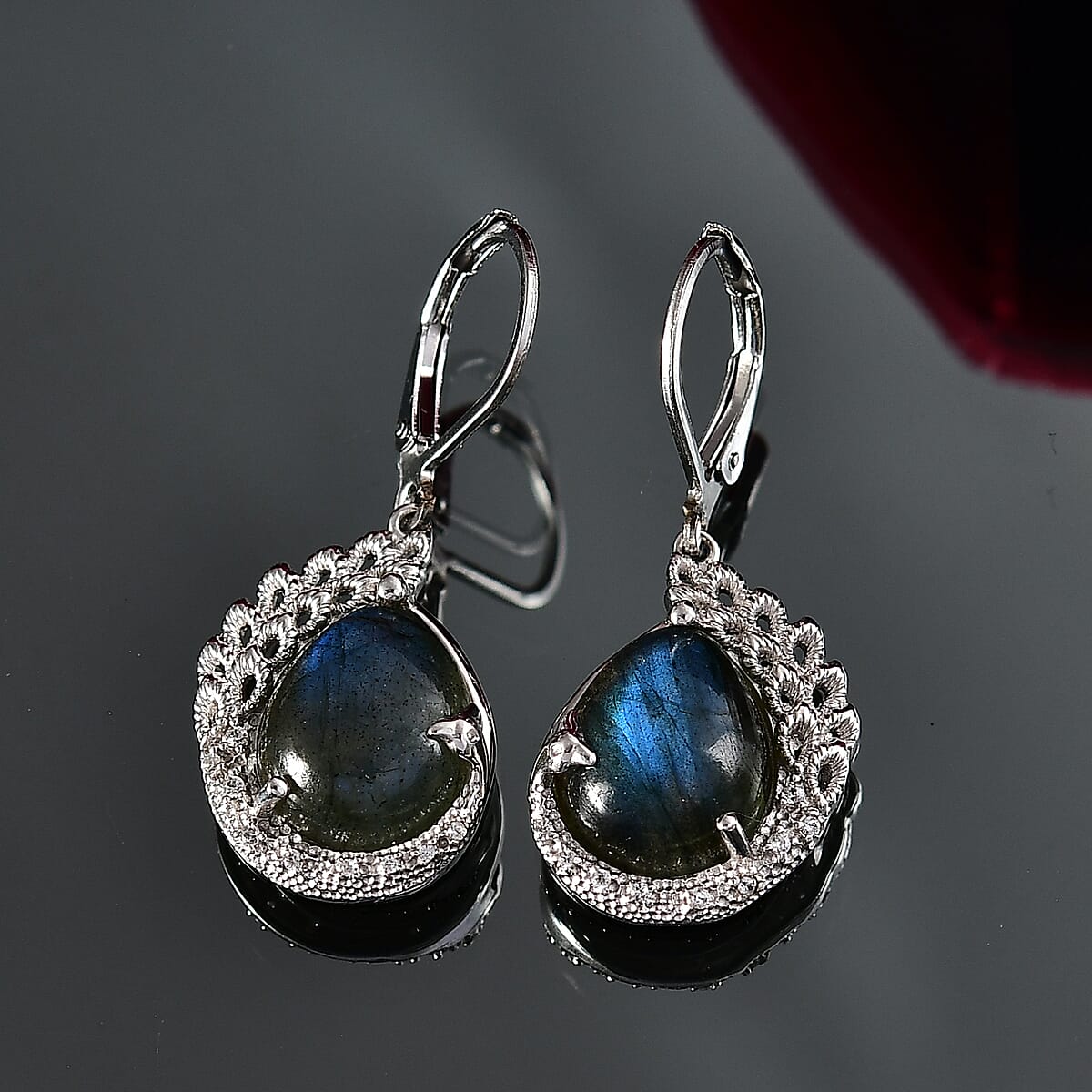 EverTrue Malagasy Labradorite and White Zircon 16.90 ctw Earrings in Platinum Bond image number 1