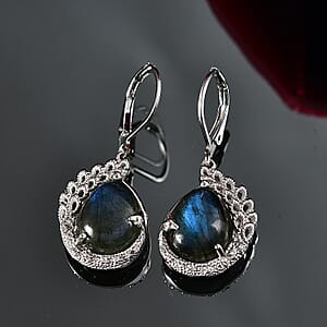 EverTrue Malagasy Labradorite, White Zircon Earrings in Platinum Bond 16.90 ctw