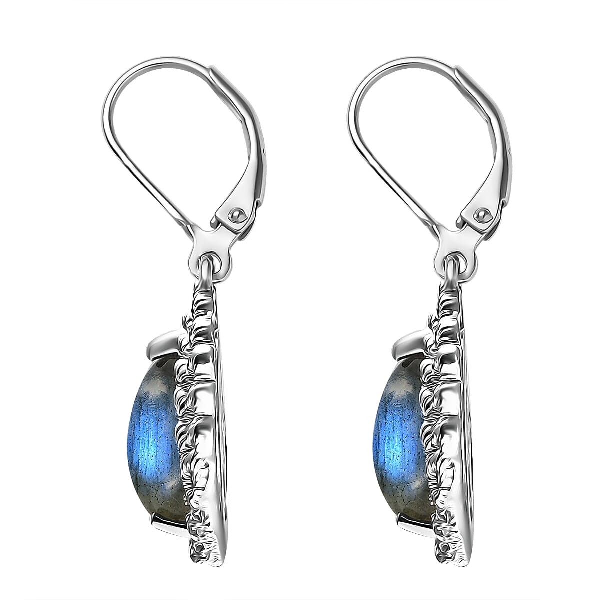 EverTrue Malagasy Labradorite and White Zircon 16.90 ctw Earrings in Platinum Bond image number 3