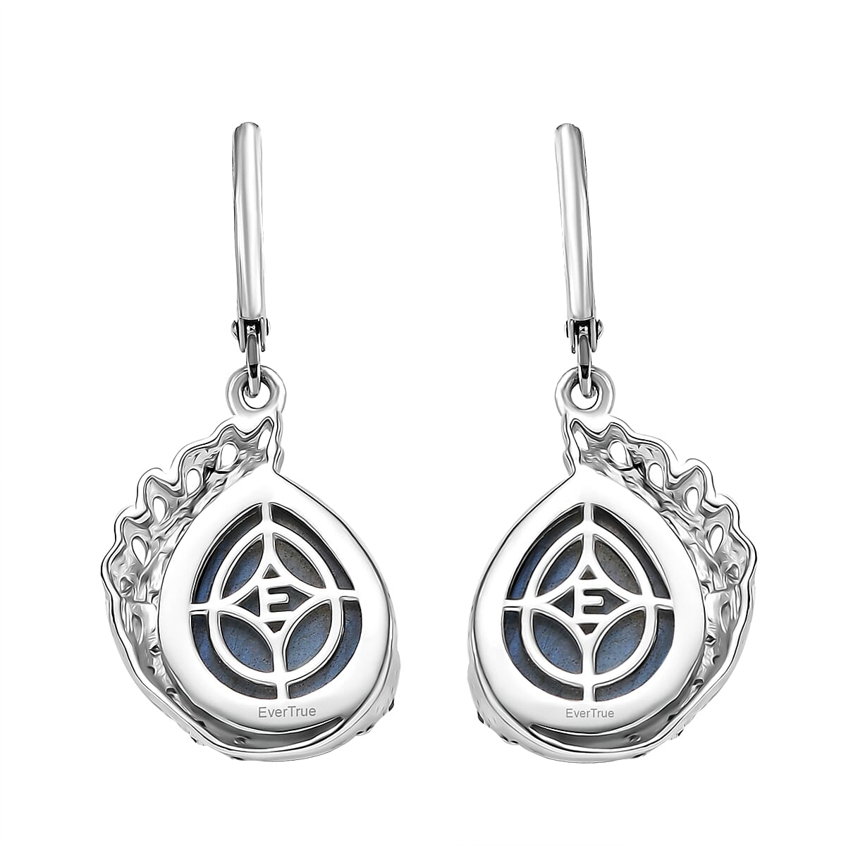 EverTrue Malagasy Labradorite and White Zircon 16.90 ctw Earrings in Platinum Bond image number 4
