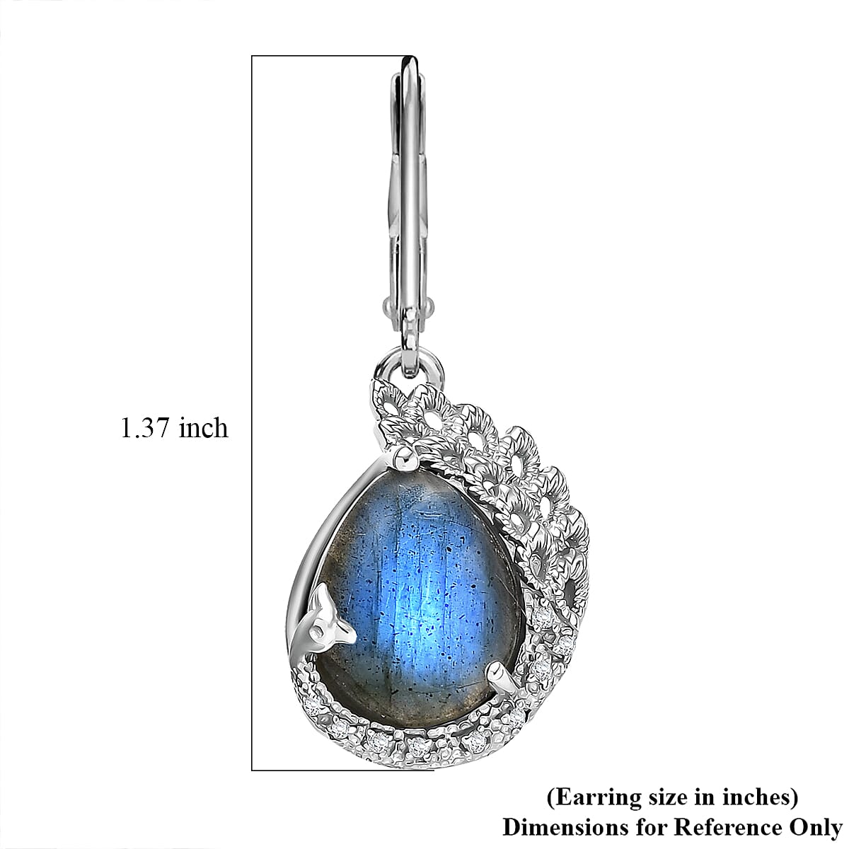 EverTrue Malagasy Labradorite and White Zircon 16.90 ctw Earrings in Platinum Bond image number 5