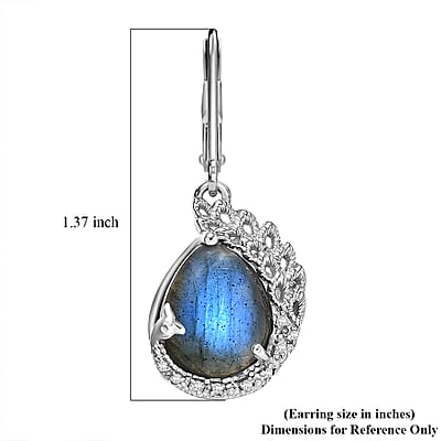 EverTrue Malagasy Labradorite, White Zircon Earrings in Platinum Bond 16.90 ctw