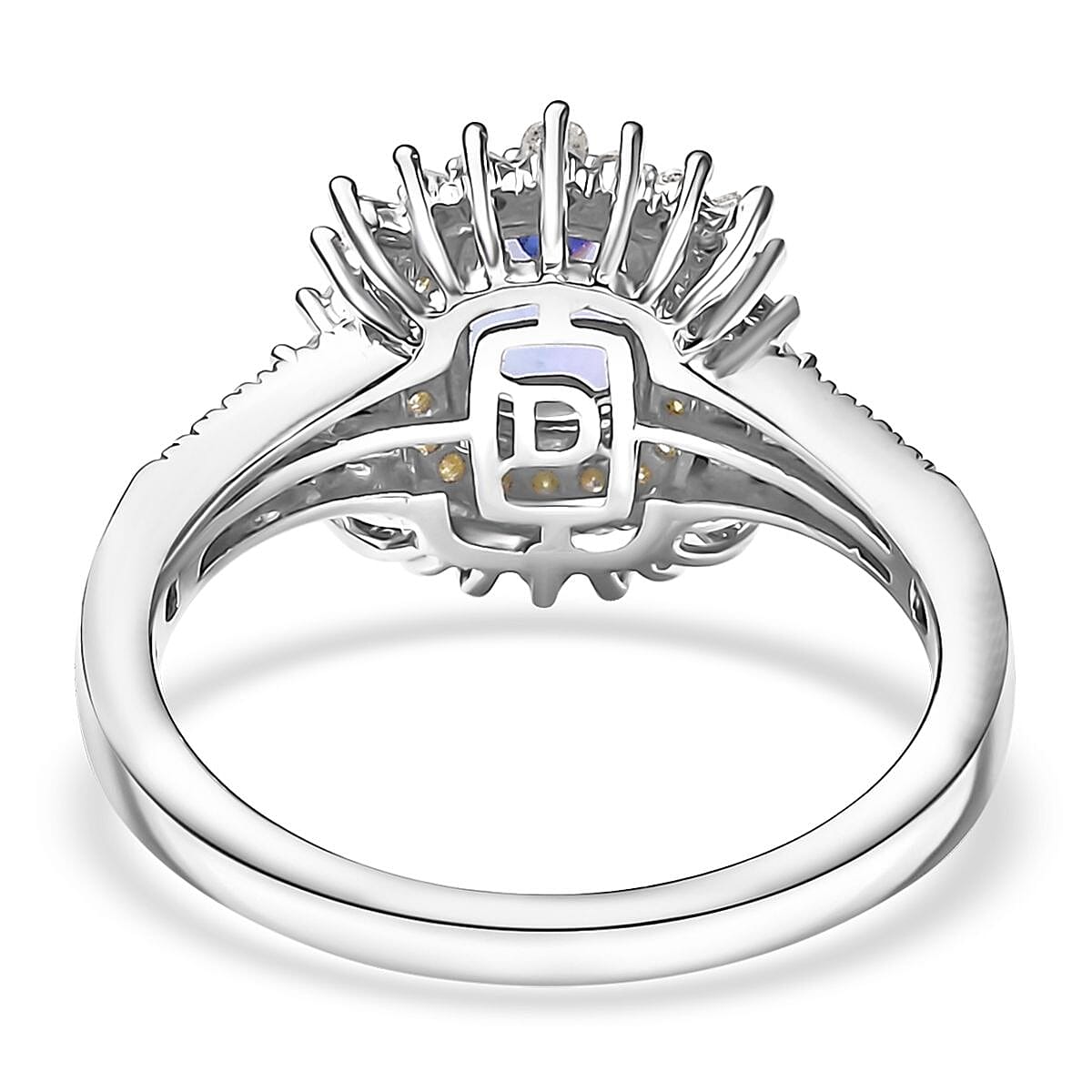 D'Joy Premium Tanzanite, Natural Yellow and White Diamond 1.30 ctw Sunburst Halo Ring in Rhodium Over Sterling Silver (Size 7.0) image number 4