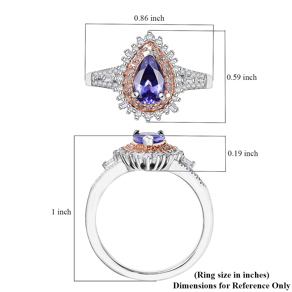 D'Joy Premium Tanzanite, Natural Pink and White Diamond 1.35 ctw Sunburst Halo Ring in Rhodium Over Sterling Silver (Size 10.0)