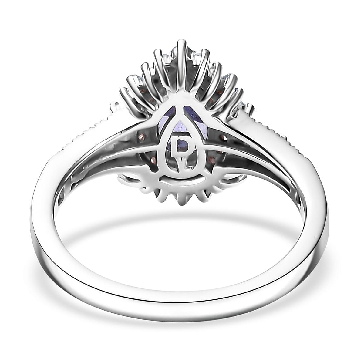 D'Joy Premium Tanzanite, Natural Pink and White Diamond 1.35 ctw Sunburst Halo Ring in Rhodium Over Sterling Silver (Size 7.0) image number 4