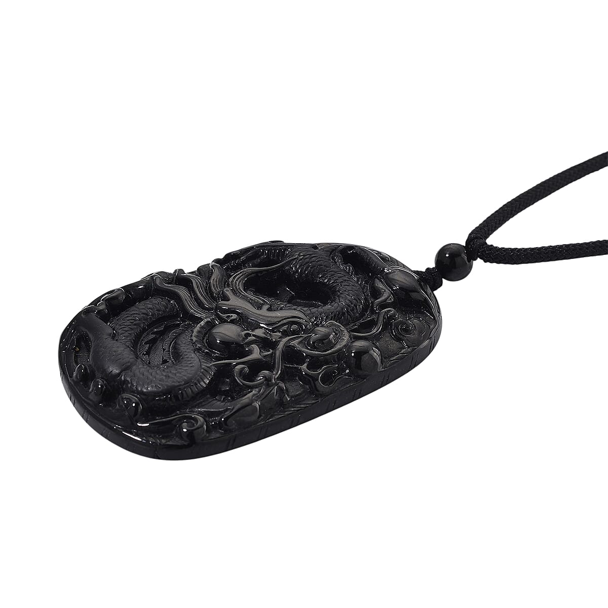 Black Jade (D) 125.00 ctw Carved Dragon Pendant with Black Cord Necklace 28 Inches image number 3