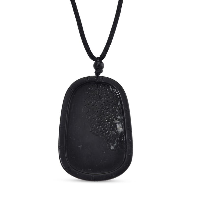 Natural Black Jade 125.00 ctw Carved Dragon Pendant with Black Cord Necklace 28 Inches
