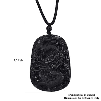 Natural Black Jade 125.00 ctw Carved Dragon Pendant with Black Cord Necklace 28 Inches