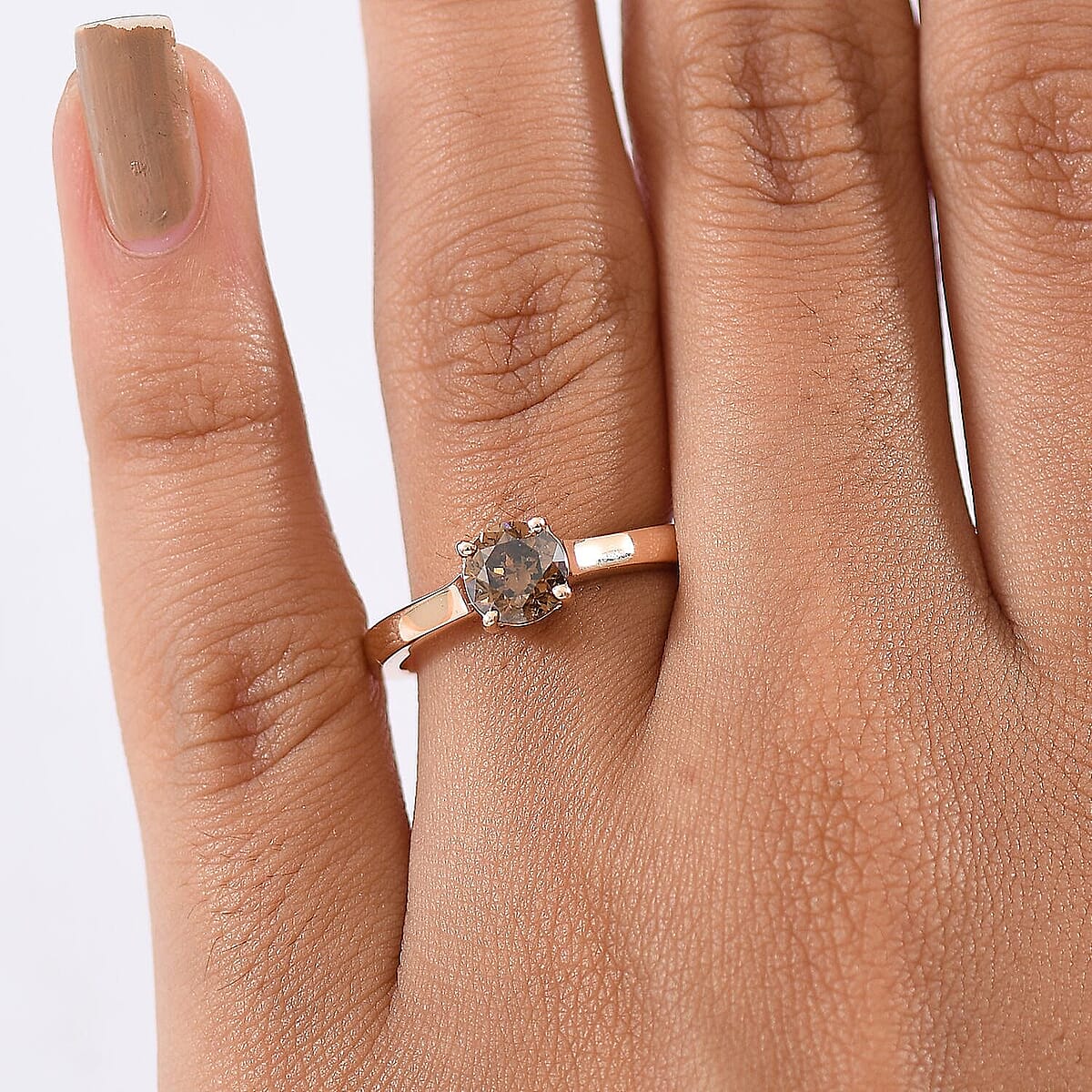 Luxoro Natural Champagne Diamond I2 1.00 ctw Solitaire Ring in 10K Rose Gold (Size 10.0) image number 2