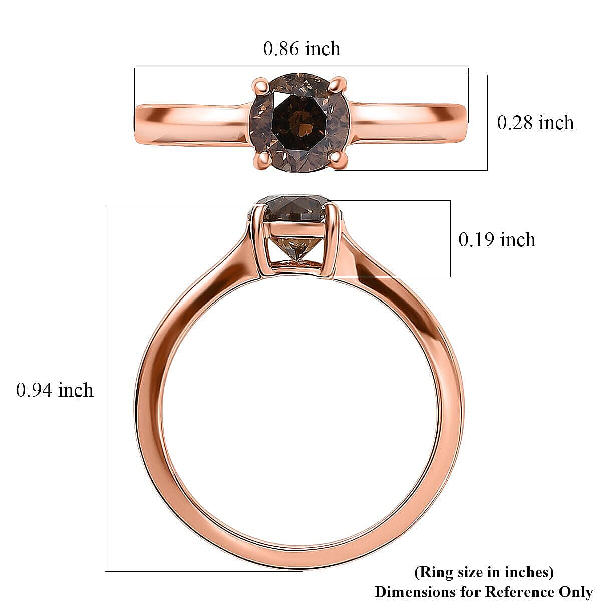 Luxoro Natural Champagne Diamond I2 1.00 ctw Solitaire Ring in 10K Rose Gold (Size 10.0) image number 5