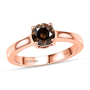 Luxoro Natural Champagne Diamond I2 1.00 ctw Solitaire Ring in 10K Rose Gold (Size 6.0)