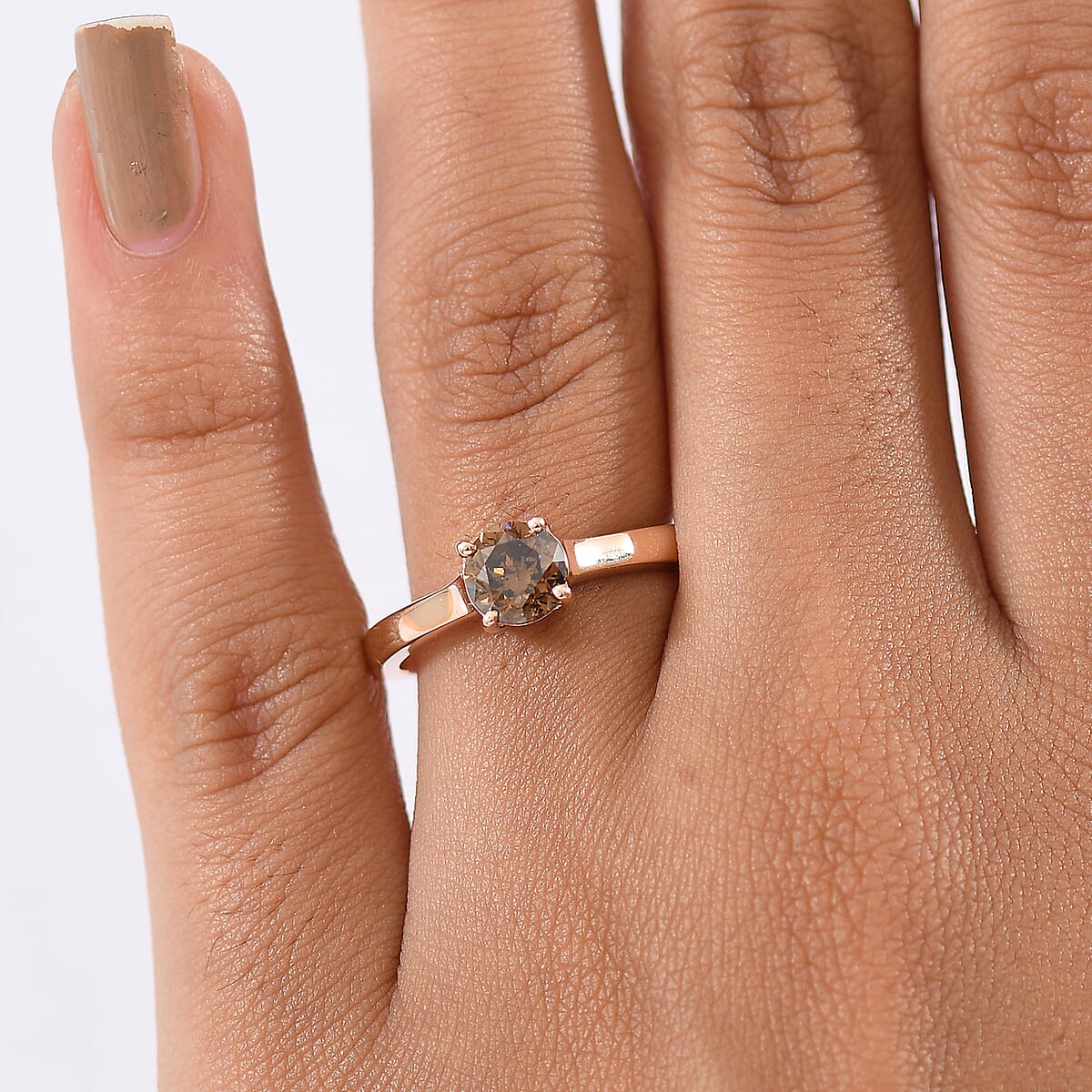 Luxoro Natural Champagne Diamond I2 1.00 ctw Solitaire Ring in 10K Rose Gold (Size 6.0) image number 2