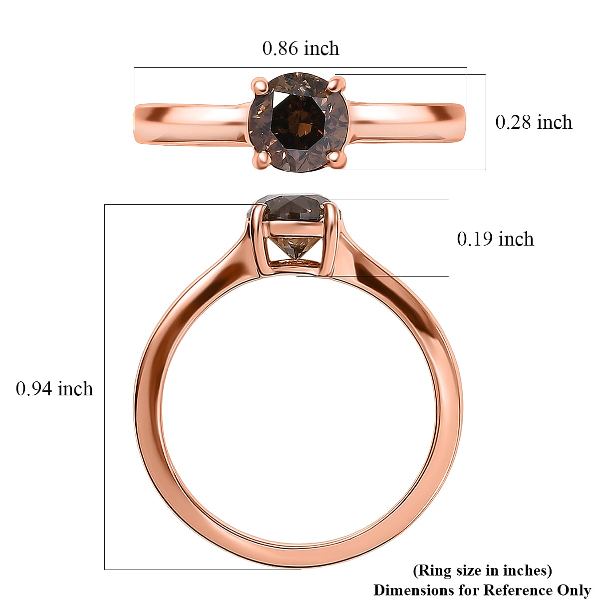 Luxoro Natural Champagne Diamond I2 1.00 ctw Solitaire Ring in 10K Rose Gold (Size 6.0) image number 5