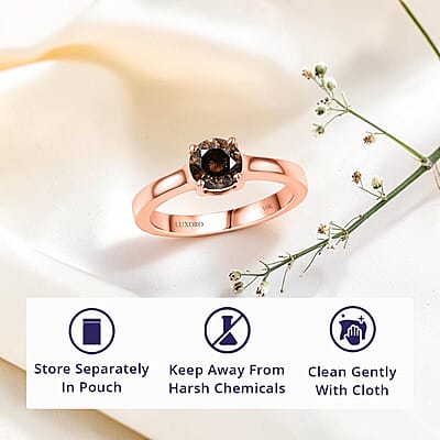 Luxoro Natural Champagne Diamond I2 1.00 ctw Solitaire Ring in 10K Rose Gold (Size 8.0)