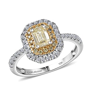 Luxuriant Lab Grown Yellow Diamond (IR) and Lab Grown Diamond VS 1.00 ctw Art Deco Ring in 10K White Gold (Size 7.0)