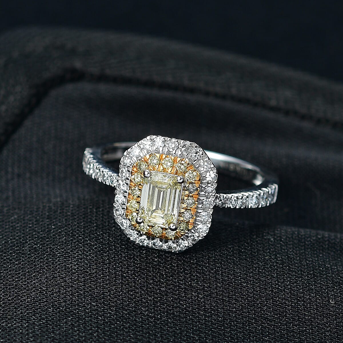 Luxuriant Lab Grown Yellow Diamond (IR) and Lab Grown Diamond VS 1.00 ctw Art Deco Ring in 10K White Gold (Size 7.0) image number 1