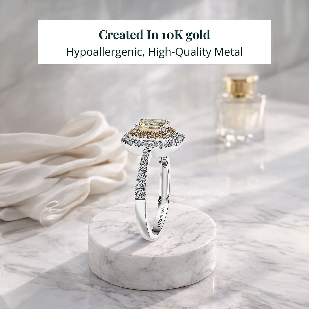 Luxuriant Lab Grown Yellow Diamond, Lab Grown Diamond (VS) Art Deco Ring in 10K White Gold 1.00 ctw (Size 8.0) image number 2