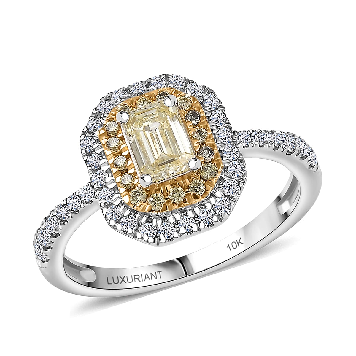 Luxuriant Lab Grown Yellow Diamond (IR) and Lab Grown Diamond VS 1.00 ctw Art Deco Ring in 10K White Gold (Size 9.0) image number 0