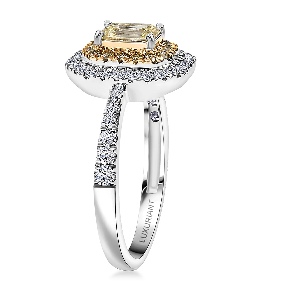 Luxuriant Lab Grown Yellow Diamond (IR) and Lab Grown Diamond VS 1.00 ctw Art Deco Ring in 10K White Gold (Size 9.0) image number 3