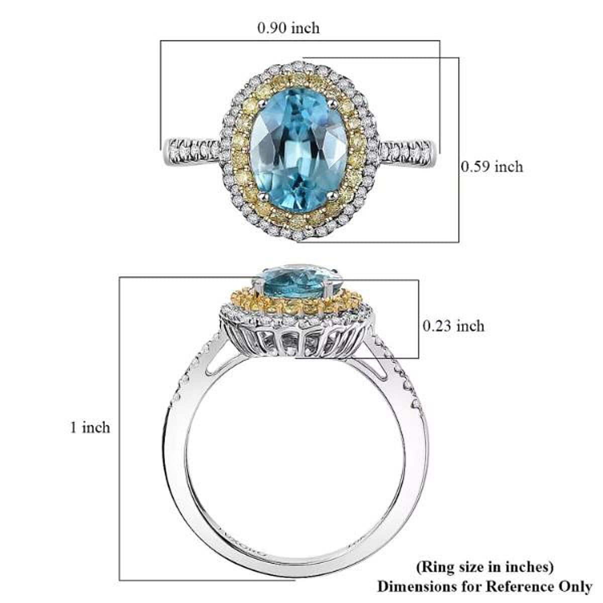 Luxoro AAA Cambodian Blue Zircon, Natural Yellow and White Diamond I2 3.65 ctw Sunlit Ocean Ring in 10K White Gold (Size 8.0) image number 5