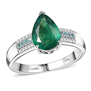 Luxoro AAA Premium Emerald, Paraiba Tourmaline and Diamond I2 2.40 ctw Ring in 10K White Gold (Size 6.0)