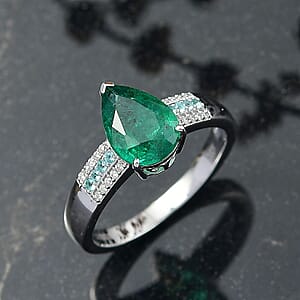 Luxoro AAA Premium Emerald, Paraiba Tourmaline and Diamond I2 2.40 ctw Ring in 10K White Gold (Size 6.0)