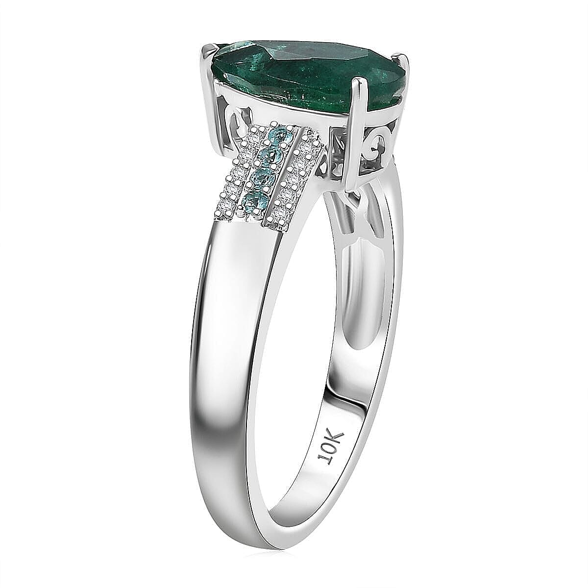 Luxoro AAA Premium Emerald, Paraiba Tourmaline and Diamond I2 2.40 ctw Ring in 10K White Gold (Size 6.0) image number 3
