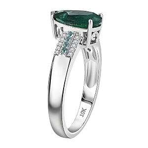 Luxoro AAA Premium Emerald, Paraiba Tourmaline and Diamond I2 2.40 ctw Ring in 10K White Gold (Size 6.0)