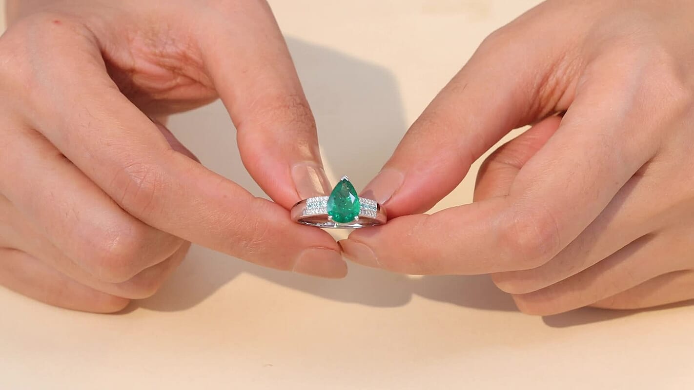 Luxoro AAA Kagem Zambian Emerald, Paraiba Tourmaline and I2 Diamond 2.40 ctw Ring in 10K White Gold (Size 8.0)