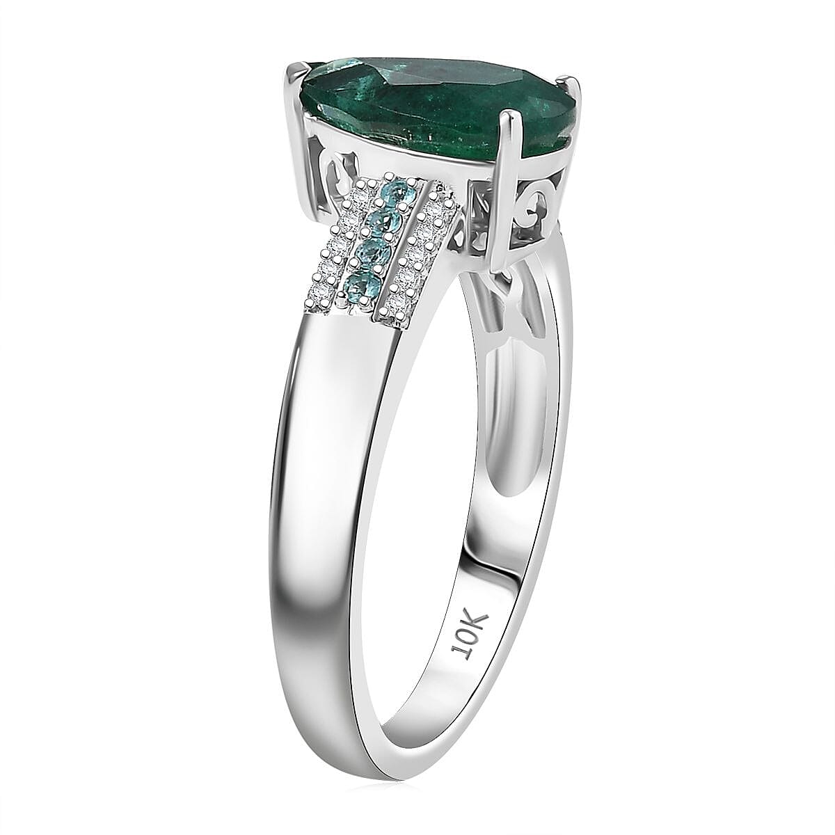 Luxoro AAA Premium Emerald, Paraiba Tourmaline and Diamond I2 2.40 ctw Ring in 10K White Gold (Size 7.0) image number 3